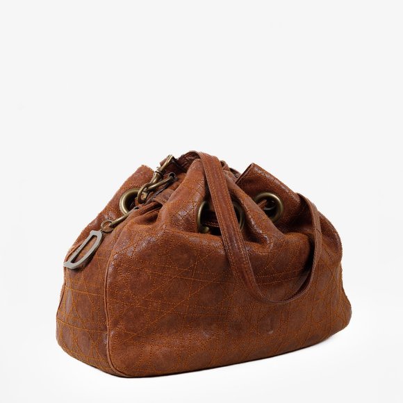Christian Dior Cannage Brown Leather Bucket Bag - Picture 2 of 11
